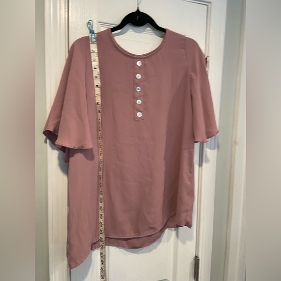 Zenana Premium Size S Dusty Pink Batwing Sleeve Pullover Blouse Pearl Buttons - Picture 6 of 13